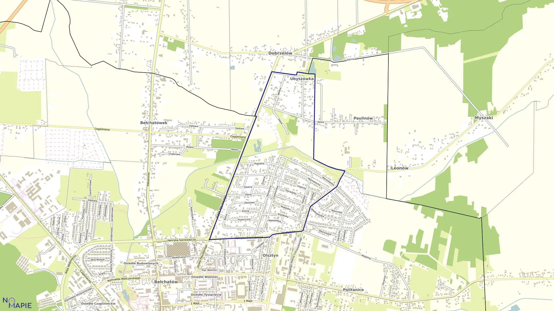 Mapa obrębu 05 w mieście Bełchatów